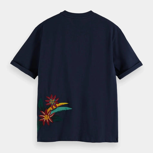 Scotch & Soda Relaxed Fit Organic Floral-Embroidered T-Shirt Mens Tees 8719027221245 Free Shipping Worldwide