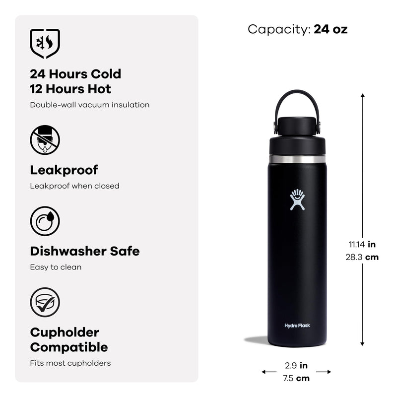 Hydro Flask Wide Mouth Chug Cap vacuum insulated stainless steel water bottle with leakproof closeable lid for cold water drinks, sports, travel, car and school