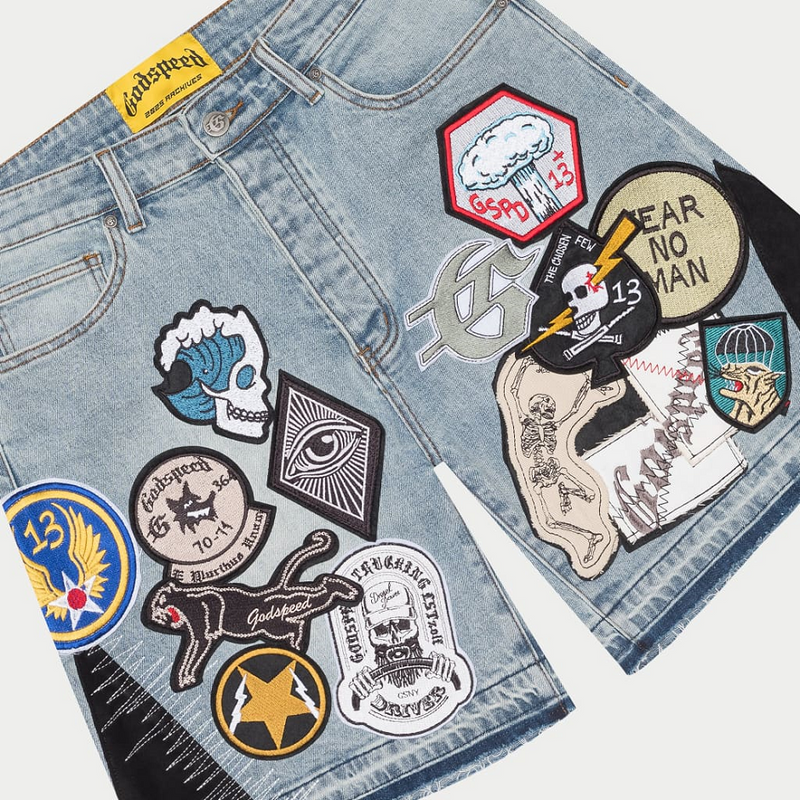 GODSPEED PATCHWORK DENIM SHORTS V2 BRANDBOOM  MEN