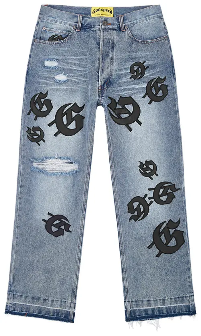 GODSPEED SCATTERED GS LOGO DENIM JEANS