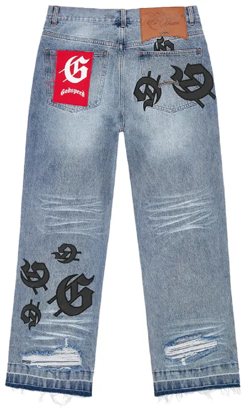 GODSPEED SCATTERED GS LOGO DENIM JEANS