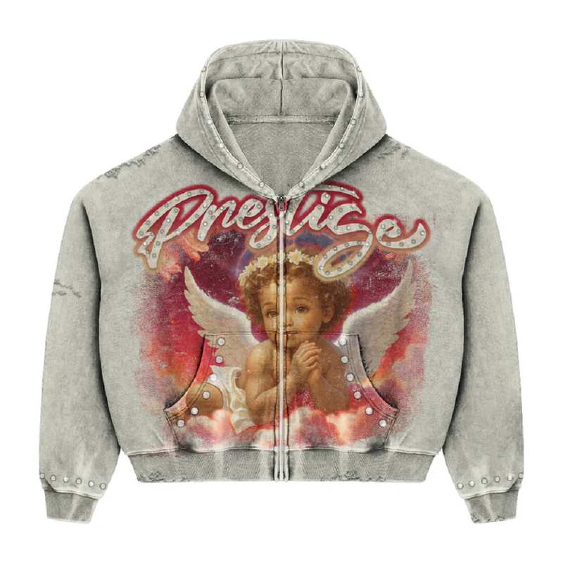 PRESTIGE COLLECTION HUNTER GREY ANGEL HOODIE RED MEN