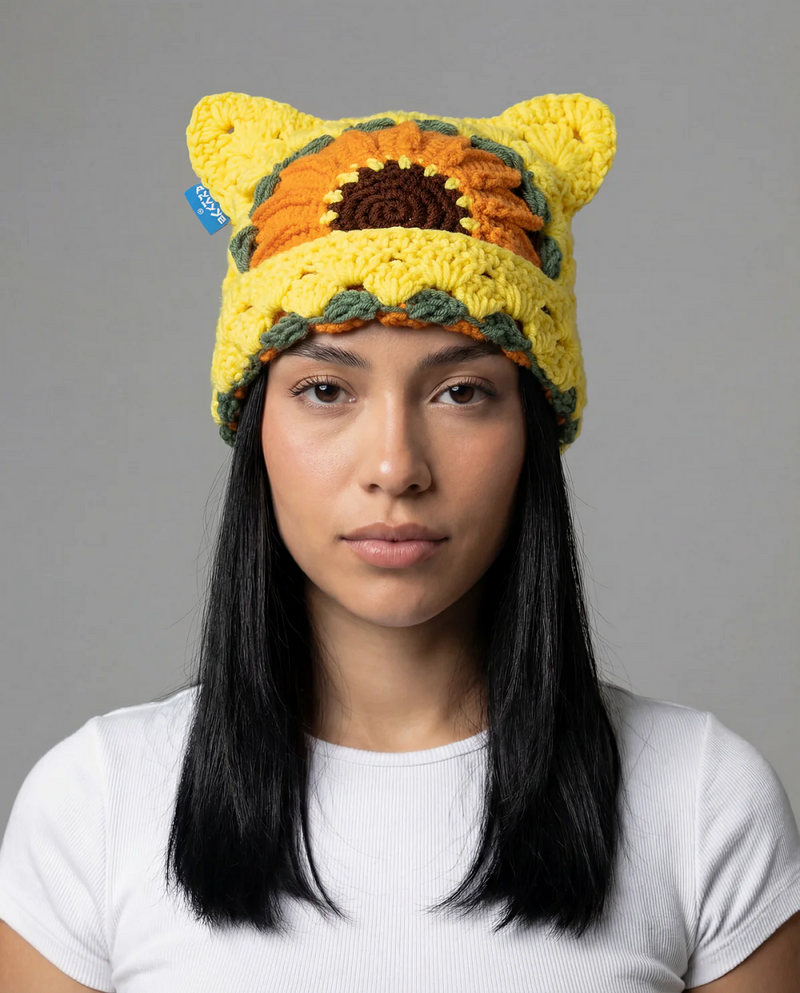 ARKYVE SUNFLOWER CROCHET CAT HAT