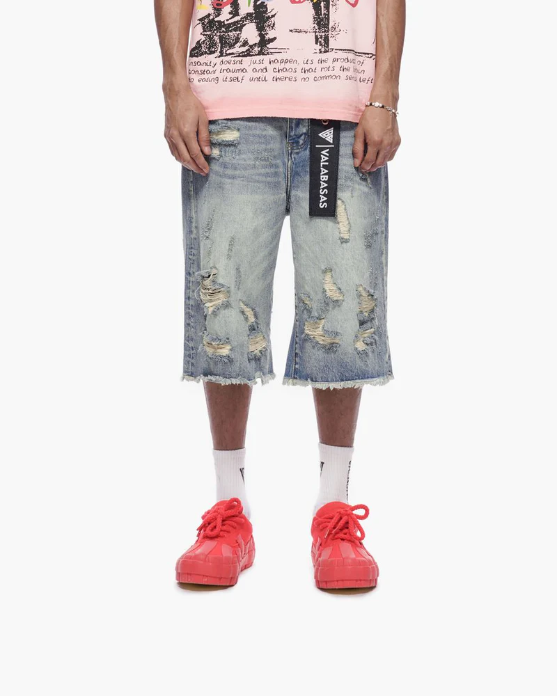 VALABASAS VLBS-VSH1-1002 SNAPPED BAGGY DENIM SHORTS