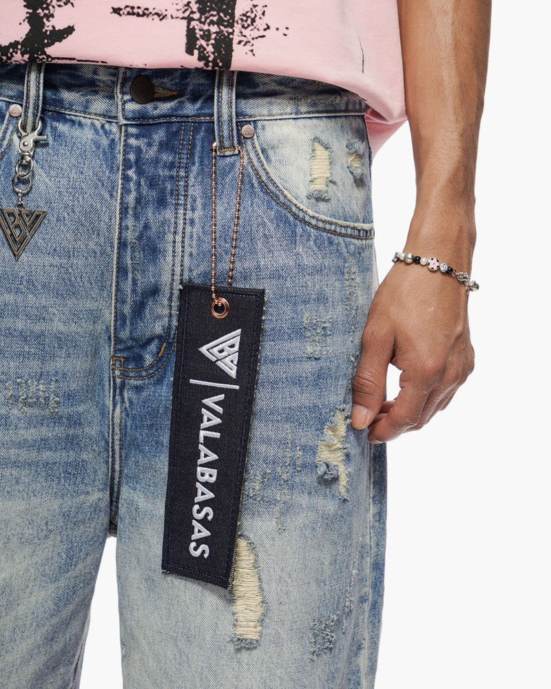 VALABASAS VLBS-VSH1-1002 SNAPPED BAGGY DENIM SHORTS