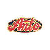 Anto’ logo in red script with yellow outline, set within a navy blue oval with yellow border.