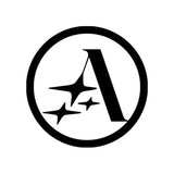 Black circle with letter a and stars design