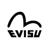 Black evisu logo with curved arrow design and bold lettering.