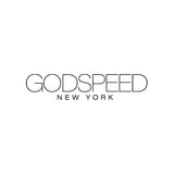 Black godspeed new york logo on white background