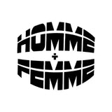 Black and white ’homme + femme’ logo sticker