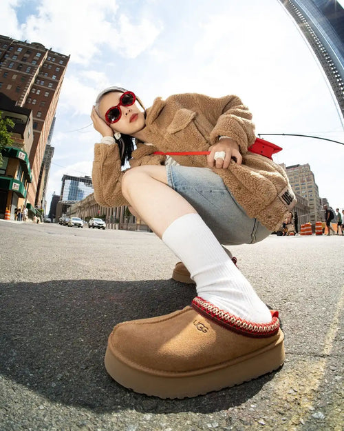 Brown UGG Tasman platform slipper.