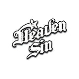 Heaven sin sticker with black and white design.