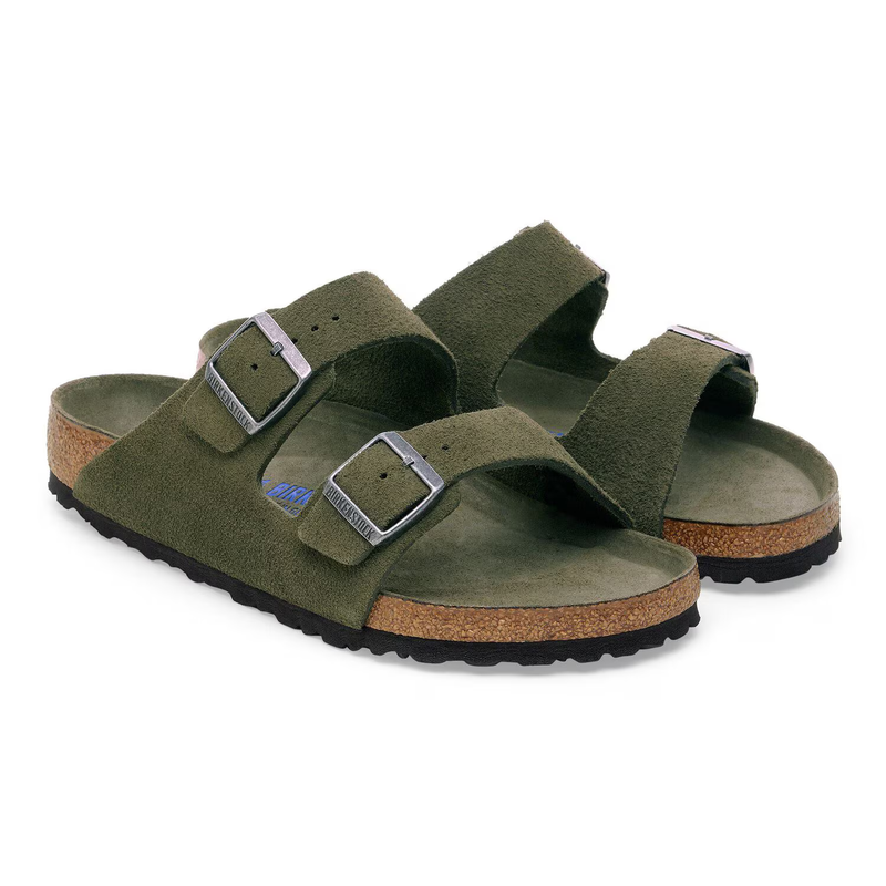 Birkenstock Arizona Soft Footbed Suede Leather Sandals Thyme Tonal