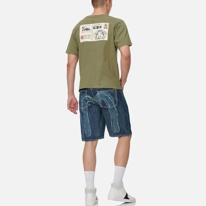 Evisu Mens Daicock Discharged Print & Embroidery Denim Shorts Pants EVISU 4894565561917 Free Shipping Worldwide
