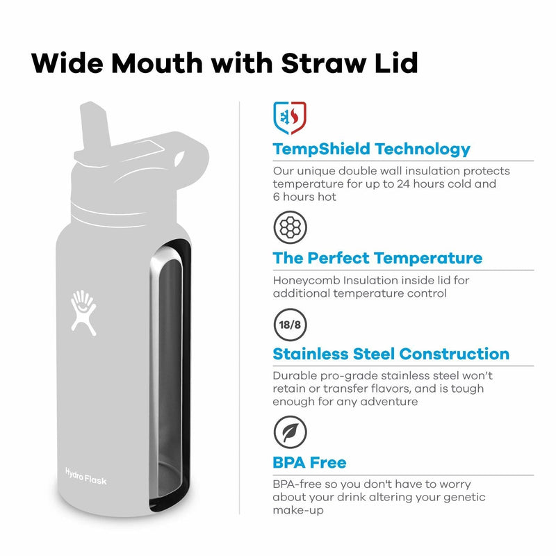 Hydro Flask Wide Mouth Straw Lid Water Bottle 810007835662