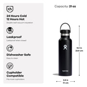 Hydro Flask Stainless Steel Standard Mouth Water Bottle with Flex Cap and Double-Wall Vacuum Insulation