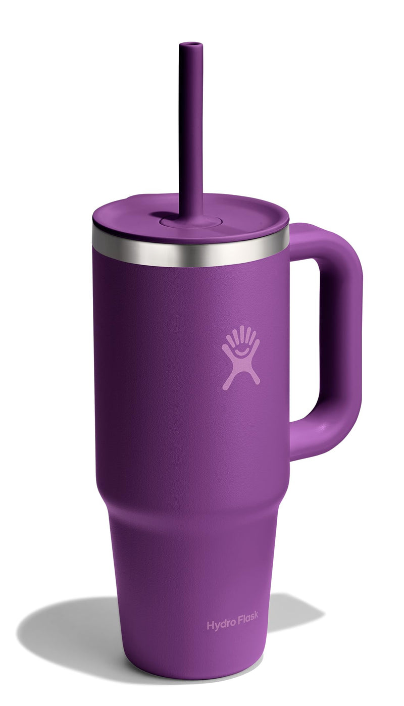Hydro Flask Travel Tumbler with Handle Lid and Straw - Insulated Stainless Steel Water Bottle