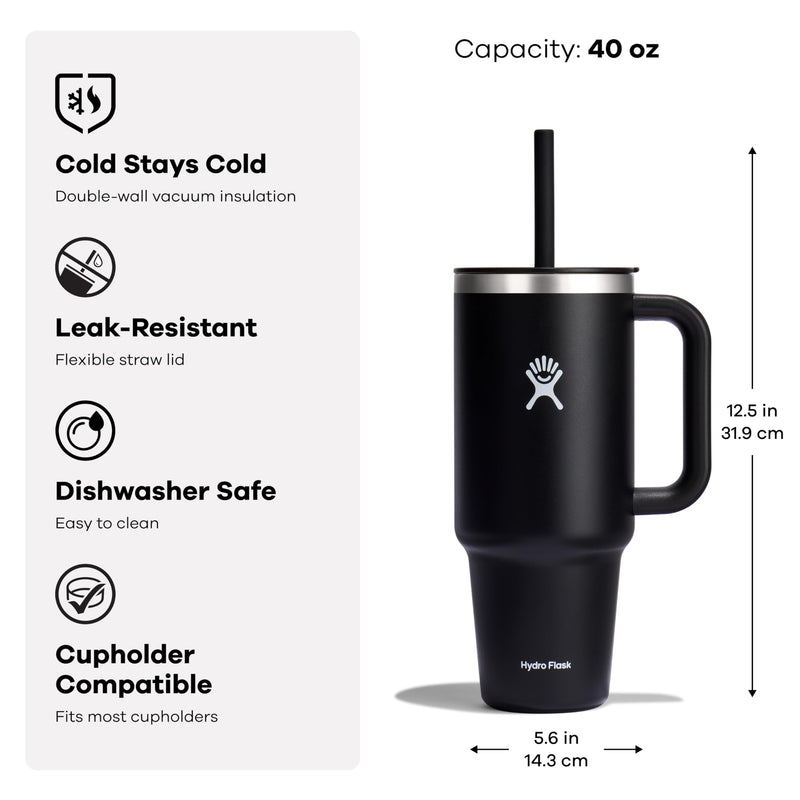 Hydro Flask Travel Tumbler with Handle Lid and Straw - Insulated Stainless Steel Water Bottle