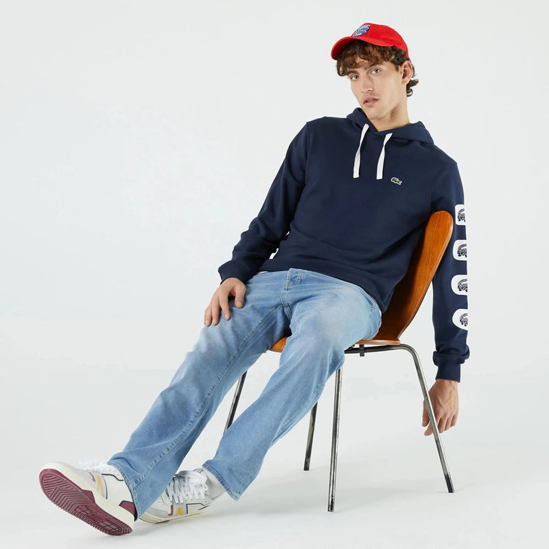 Lacoste Mens Hooded Print Sleeve Fleece Sweatshirt Hoodies 194951247475 Free Shipping Worldwide