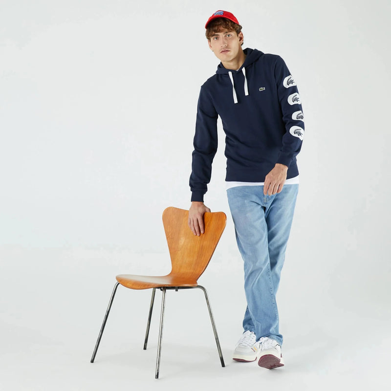 Lacoste Mens Hooded Print Sleeve Fleece Sweatshirt Hoodies 194951247475 Free Shipping Worldwide