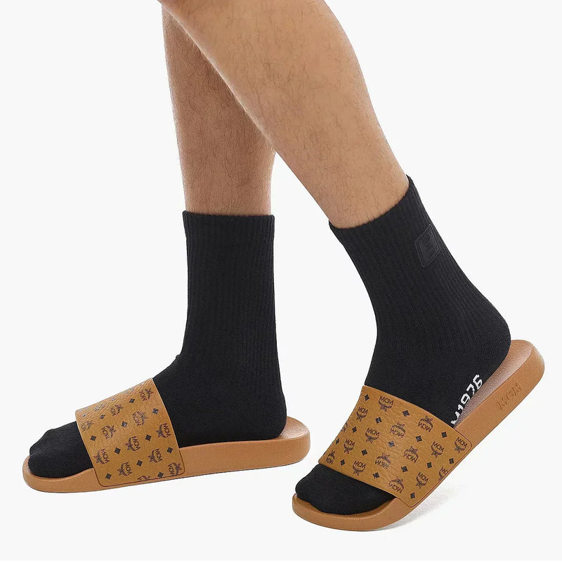 MCM Mens Monogram Print Rubber Slides 8809735071895 Free Shipping Worldwide