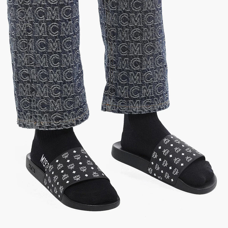 MCM All-Over Logo Printed Slides Mens 8809735071895 Free Shipping Worldwide