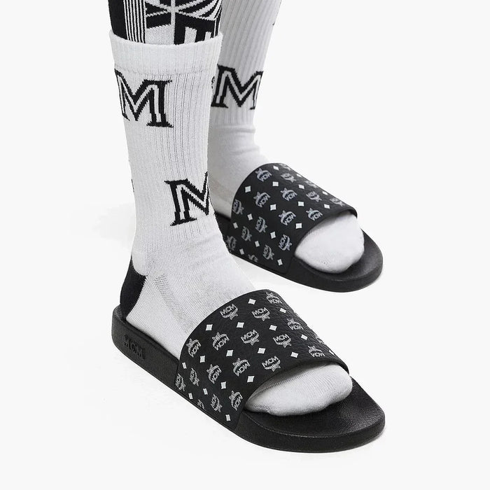 MCM Womens Monogram Print Rubber Slides Shoes 8809735071468 Free Shipping Worldwide