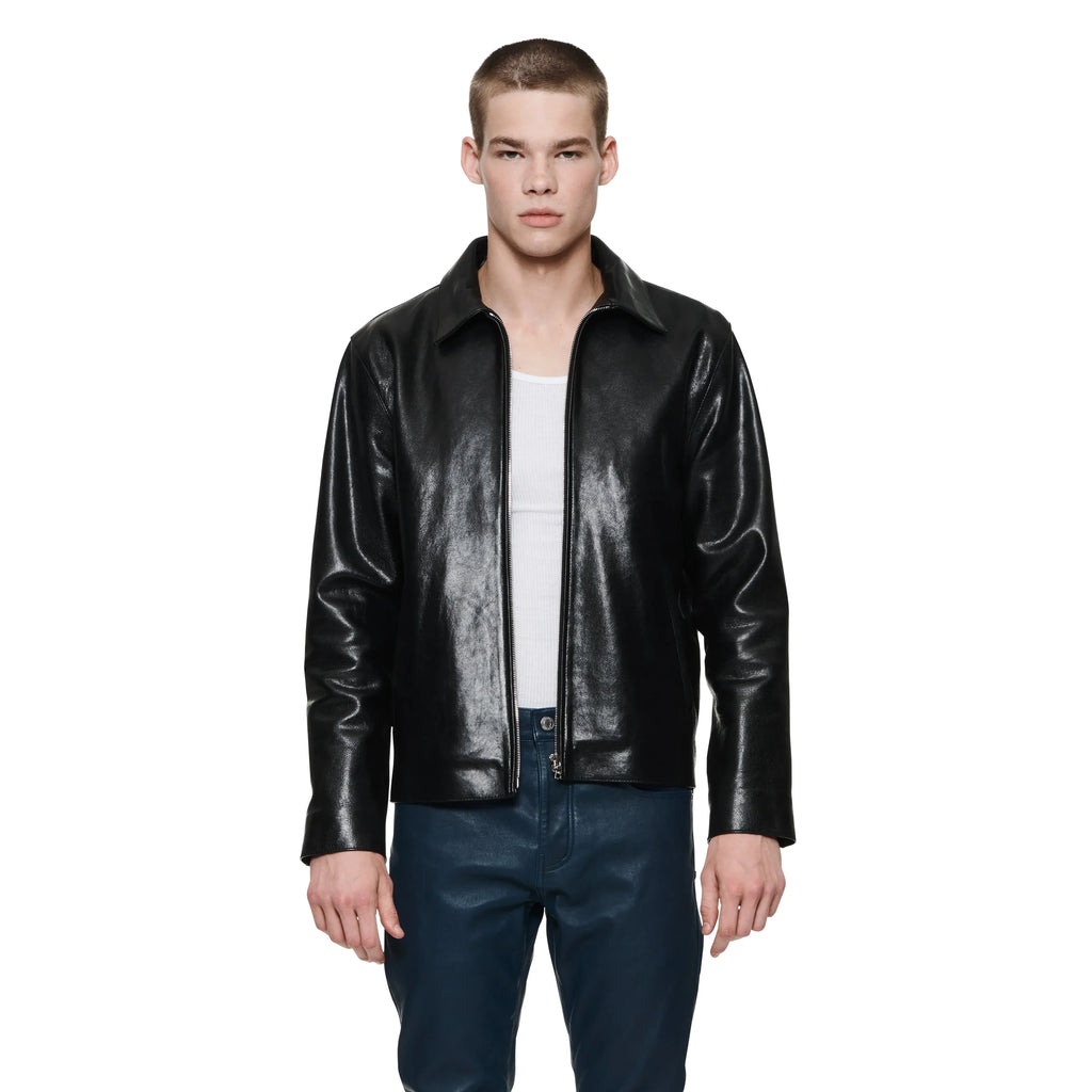 Metro Fusion - Purple Brand Leather Front Zip Jacket - Men's