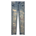 Purple Brand P001 Mid Indigo Tan Repairs Jean Mens Pants & Shorts 197027003418 Free Shipping Worldwide
