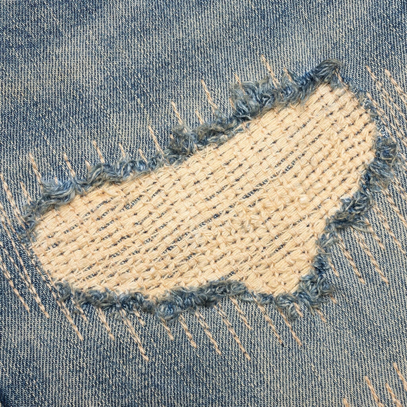 Purple Brand P001 Mid Indigo Tan Repairs Jean Mens Pants & Shorts 197027003418 Free Shipping Worldwide