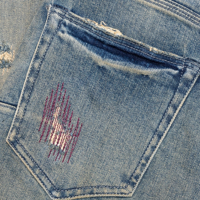 Purple Brand P001 Mid Indigo Tan Repairs Jean Mens Pants & Shorts 197027003418 Free Shipping Worldwide