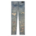 Purple Brand P001 Mid Indigo Tan Repairs Jean Mens Pants & Shorts 197027003418 Free Shipping Worldwide