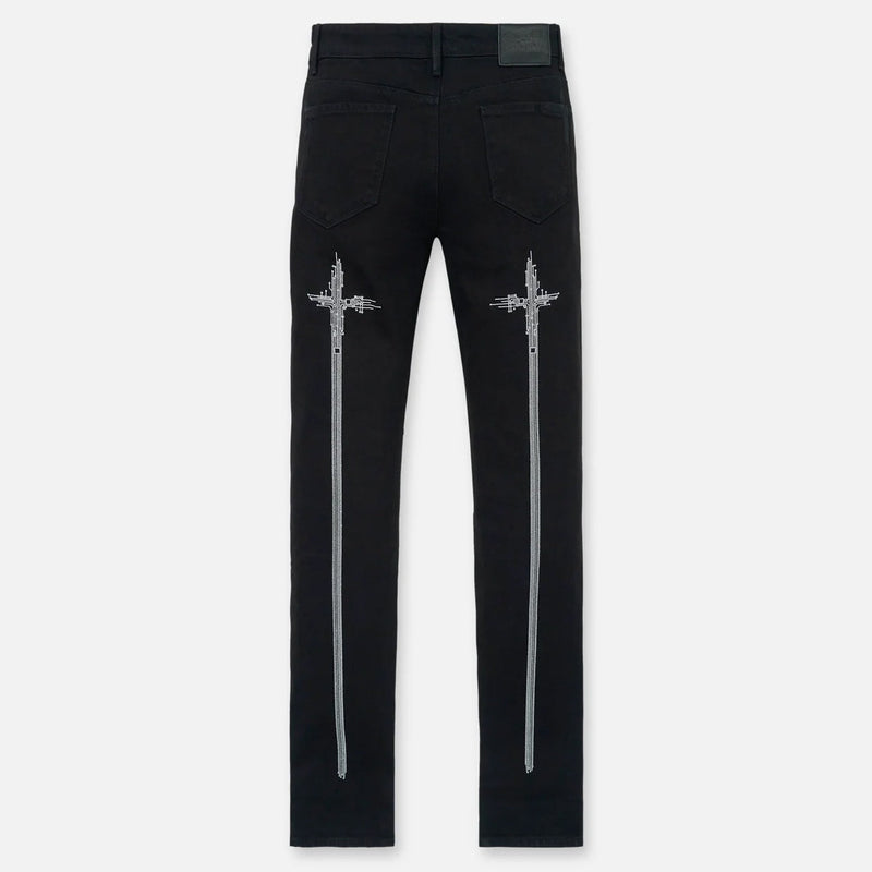 RTA Bryant Skinny Jean | Black Hologram Digital Cross Men’s Pants