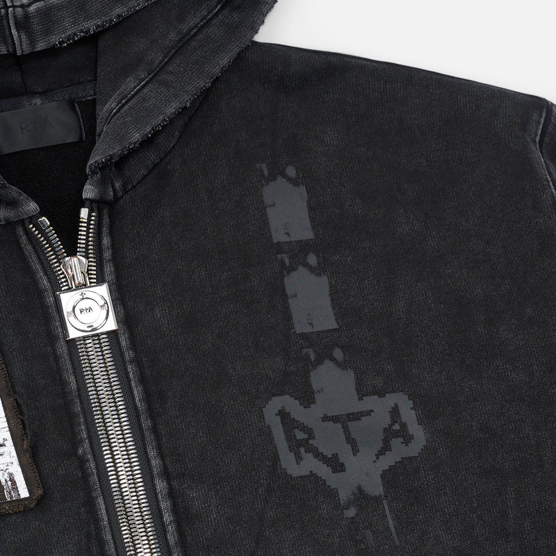 RTA Zev Zip Up Hoodie | Vintage Black Digital Patch Men’s Hoodies