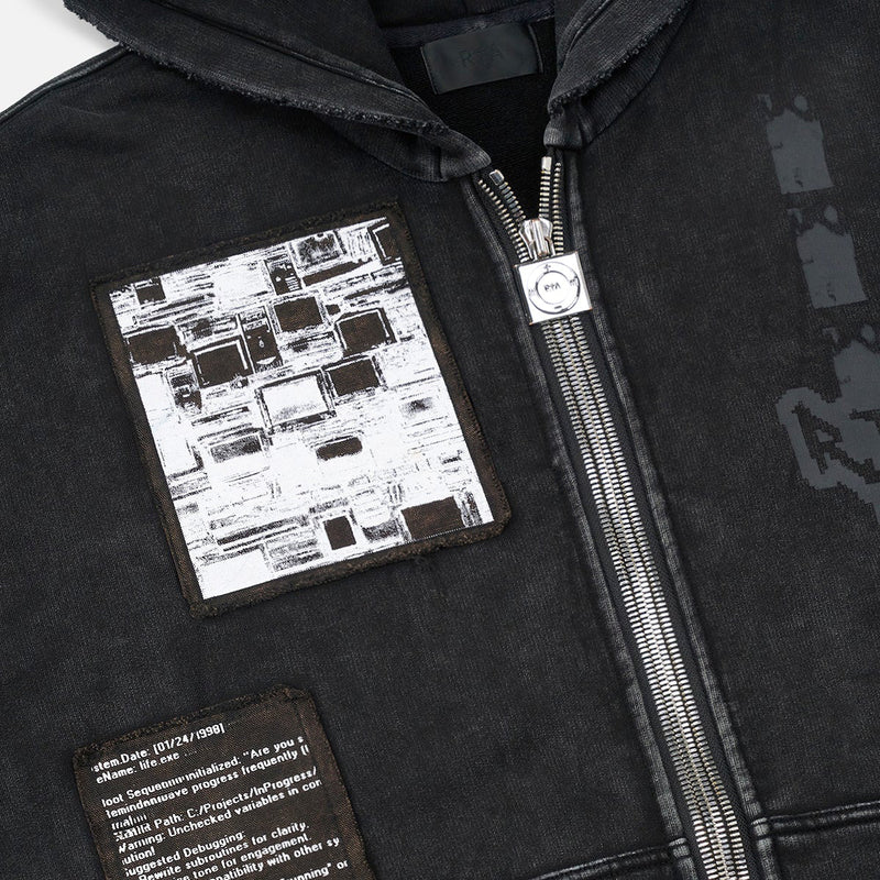 RTA Zev Zip Up Hoodie | Vintage Black Digital Patch Men’s Hoodies