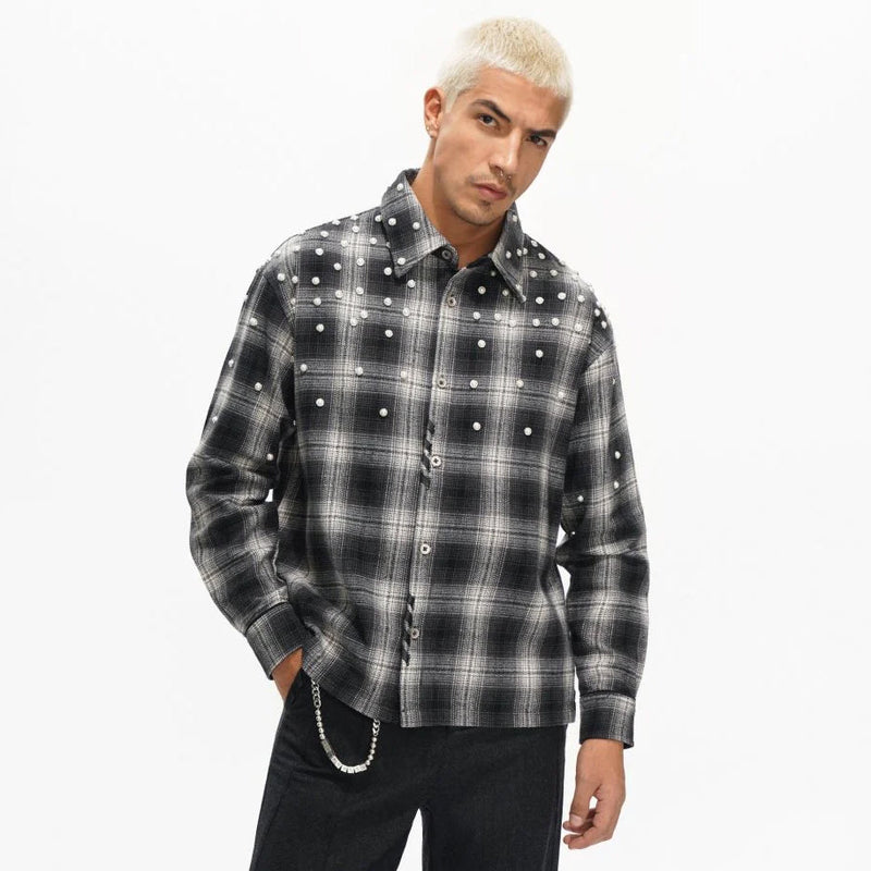 Valabasas Cadence Flannel – Black Pearl Embellished Men’s Shirts VALABASAS