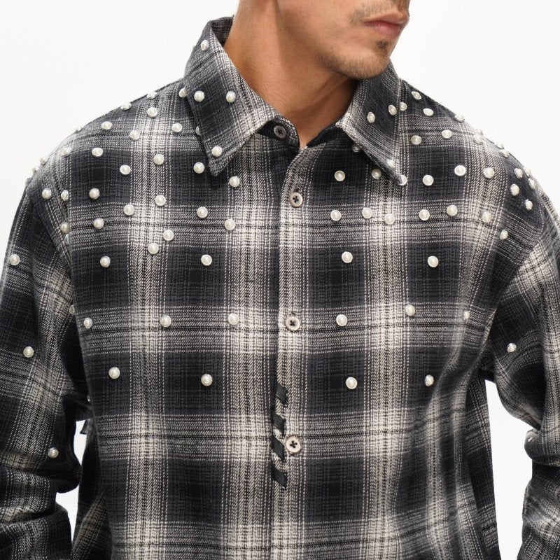 Valabasas Cadence Flannel – Black Pearl Embellished Men’s Shirts VALABASAS