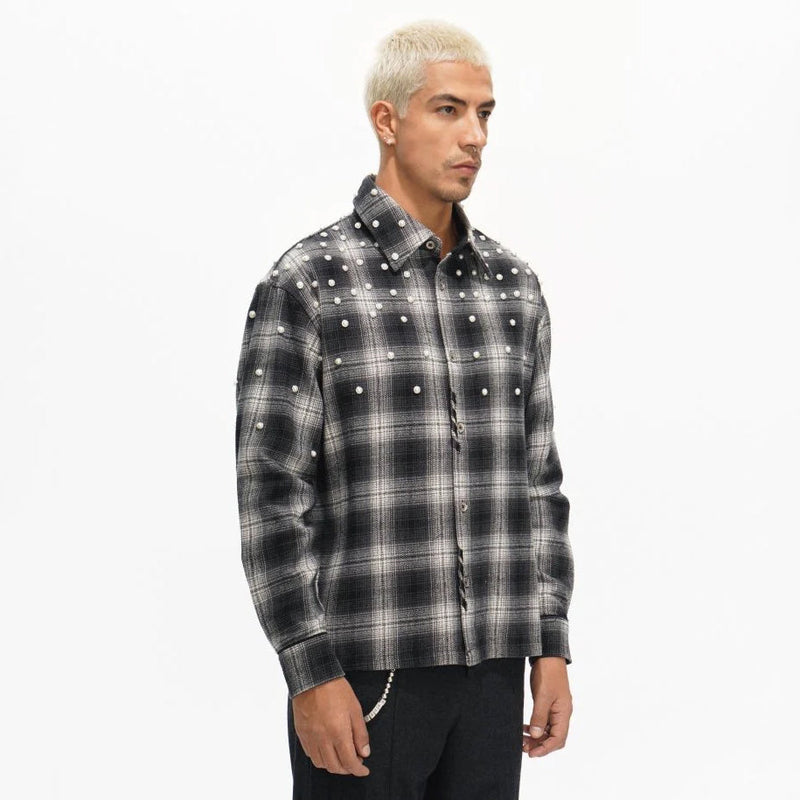 Valabasas Cadence Flannel – Black Pearl Embellished Men’s Shirts VALABASAS