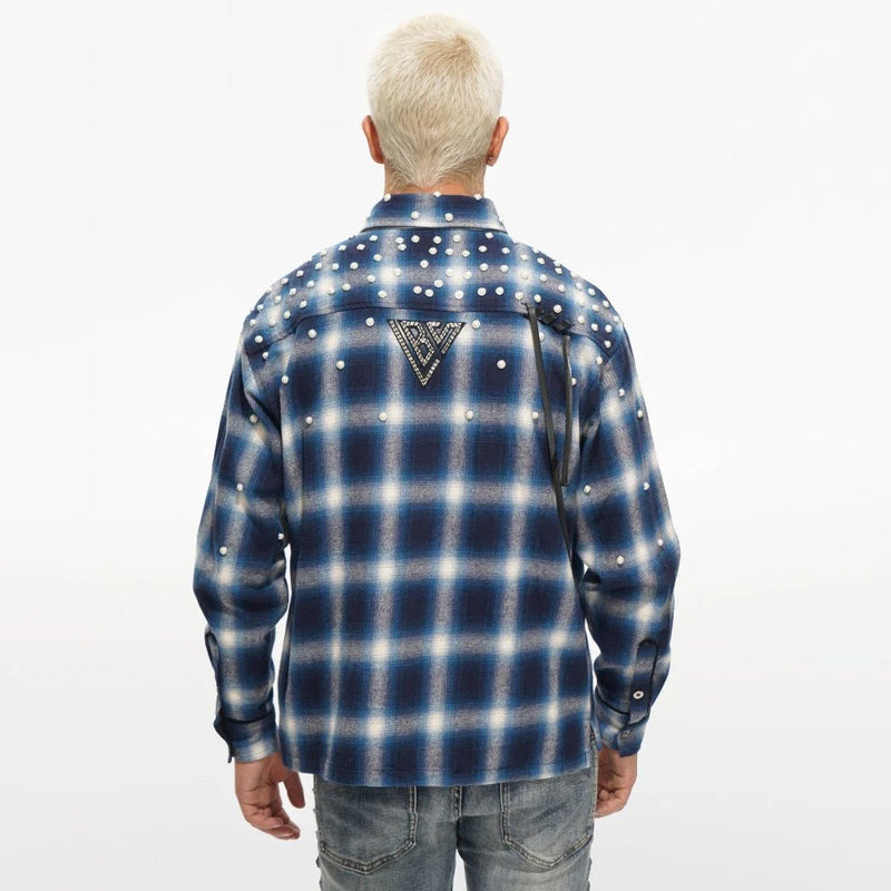 Valabasas Cadence Flannel – Blue Pearl Embellished Men’s Shirts VALABASAS