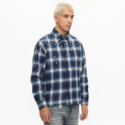 Valabasas Cadence Flannel – Blue Pearl Embellished Men’s Shirts VALABASAS