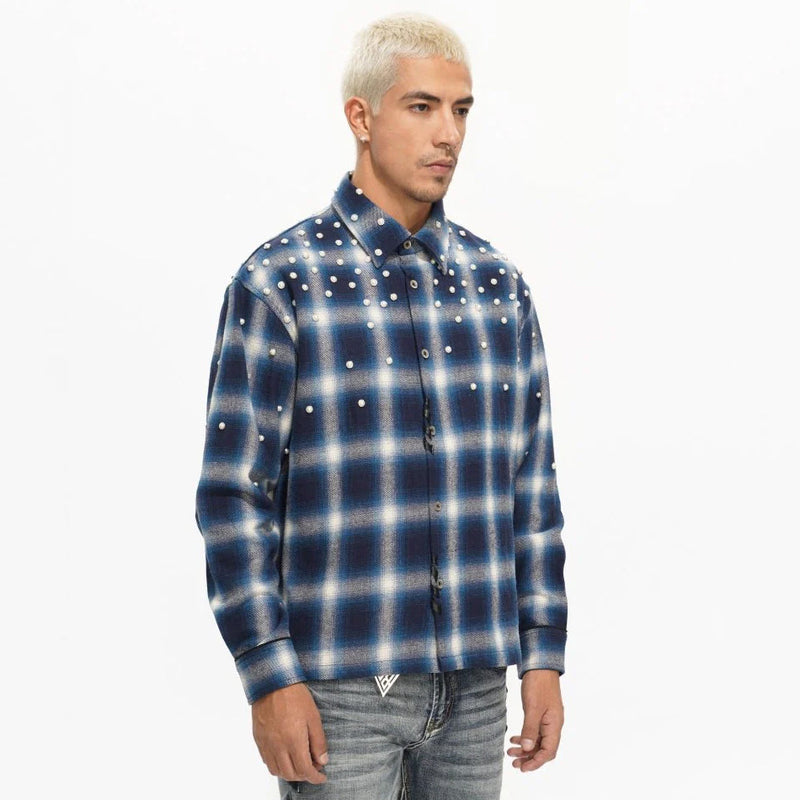 Valabasas Cadence Flannel – Blue Pearl Embellished Men’s Shirts VALABASAS