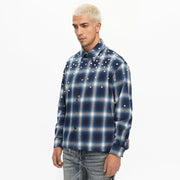Valabasas Cadence Flannel – Blue Pearl Embellished Men’s Shirts VALABASAS