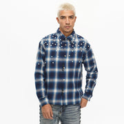 Valabasas Cadence Flannel – Blue Pearl Embellished Men’s Shirts VALABASAS