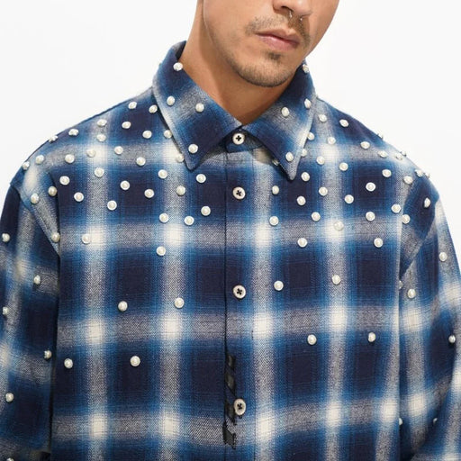Valabasas Cadence Flannel – Blue Pearl Embellished Men’s Shirts VALABASAS