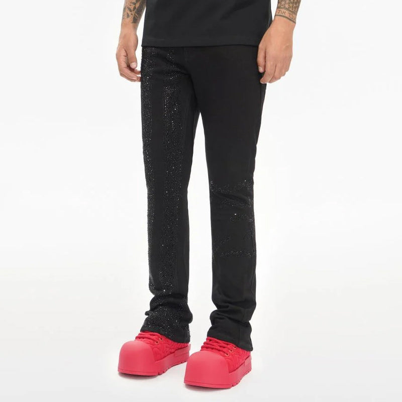 Valabasas Scripted Rhinestone Denim – Black Stacked Men’s Pants VALABASAS