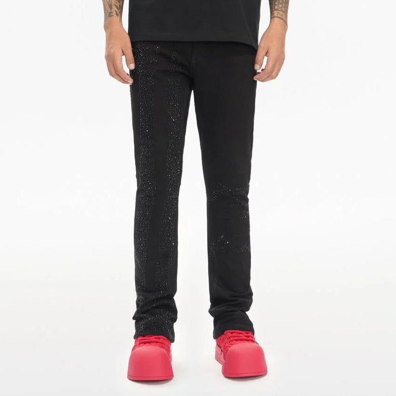 Valabasas Scripted Rhinestone Denim – Black Stacked Men’s Pants VALABASAS