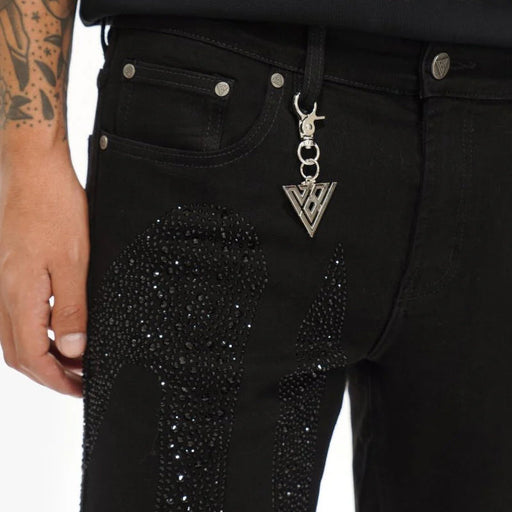 Valabasas Scripted Rhinestone Denim – Black Stacked Men’s Pants VALABASAS