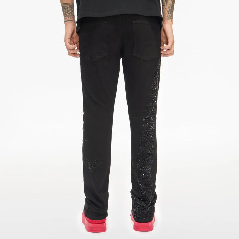 Valabasas Scripted Rhinestone Denim – Black Stacked Men’s Pants VALABASAS