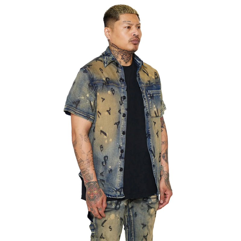 Valabasas Solitare Denim Button Up Mens Shirts VALABASAS 729205030123 Free Shipping Worldwide