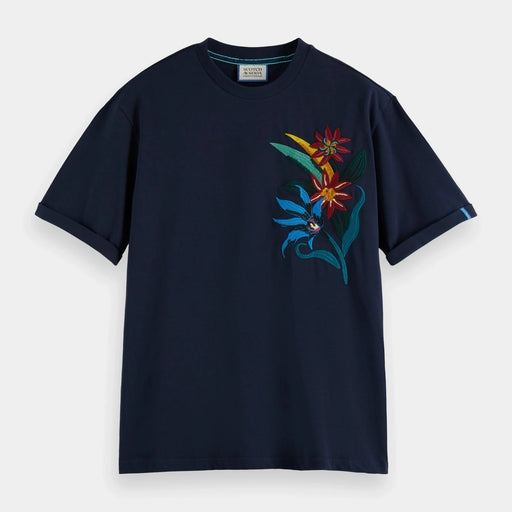 Scotch & Soda Relaxed Fit Organic Floral-Embroidered T-Shirt Mens Tees 8719027221245 Free Shipping Worldwide